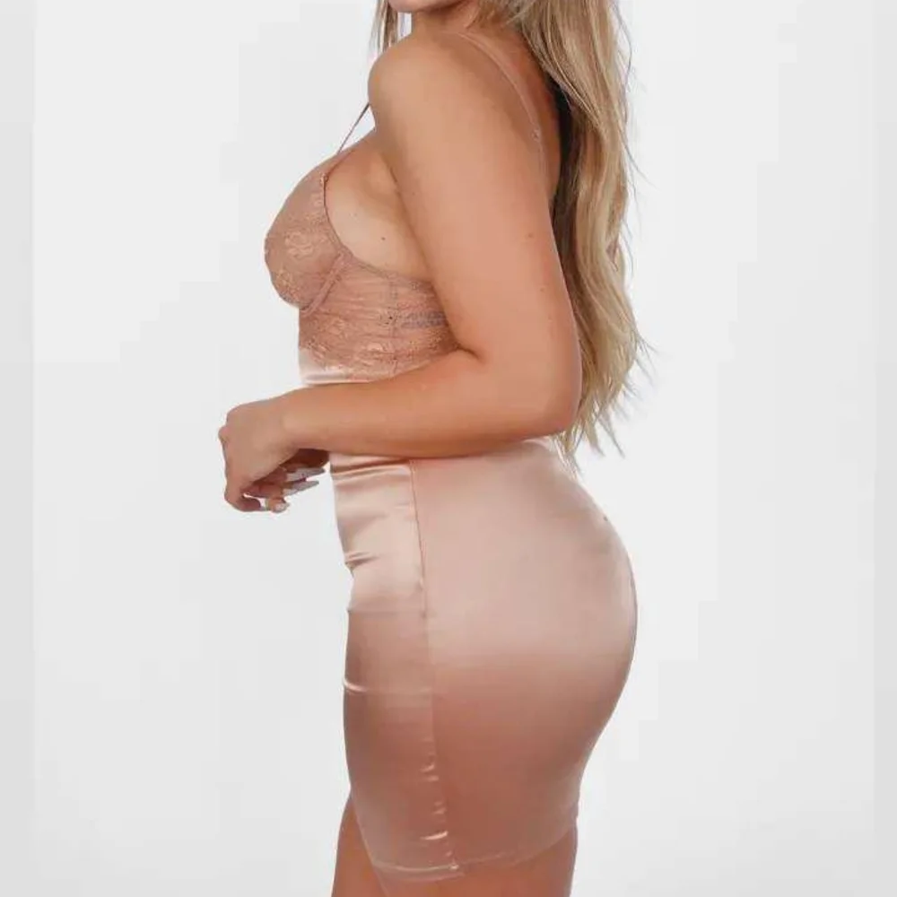 Satin Style Lace Mini Slip Dress- Champagne - Picture 3 of 7